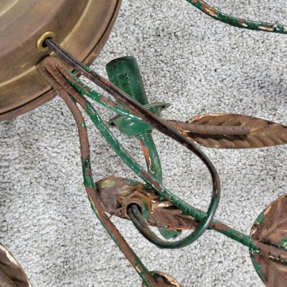 Vintage Wall Clock Light 29" Gold Green Brass Mid Century Leaf Vine Metal Tested - Picture 14 of 16